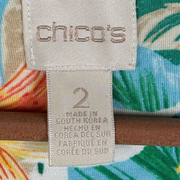 Chicos Women's 3/4 sleeve Tropical Top Size 2 L 12 Vacation Hawaii Rayon/Spandex - Picture 4 of 9